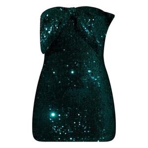 PrettyLittleThing Emerald Green Sequin Bow Bandeau Bodycon Dress 6